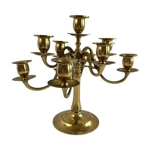 Vintage Solid Brass Heavy Candelabra 9 Candlestick Candles Holder 10" Japan